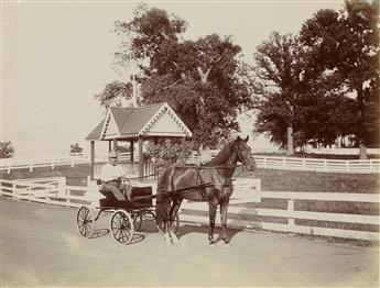(HORSES) Album with 49 photographs depicting a sprawling American horse farm.